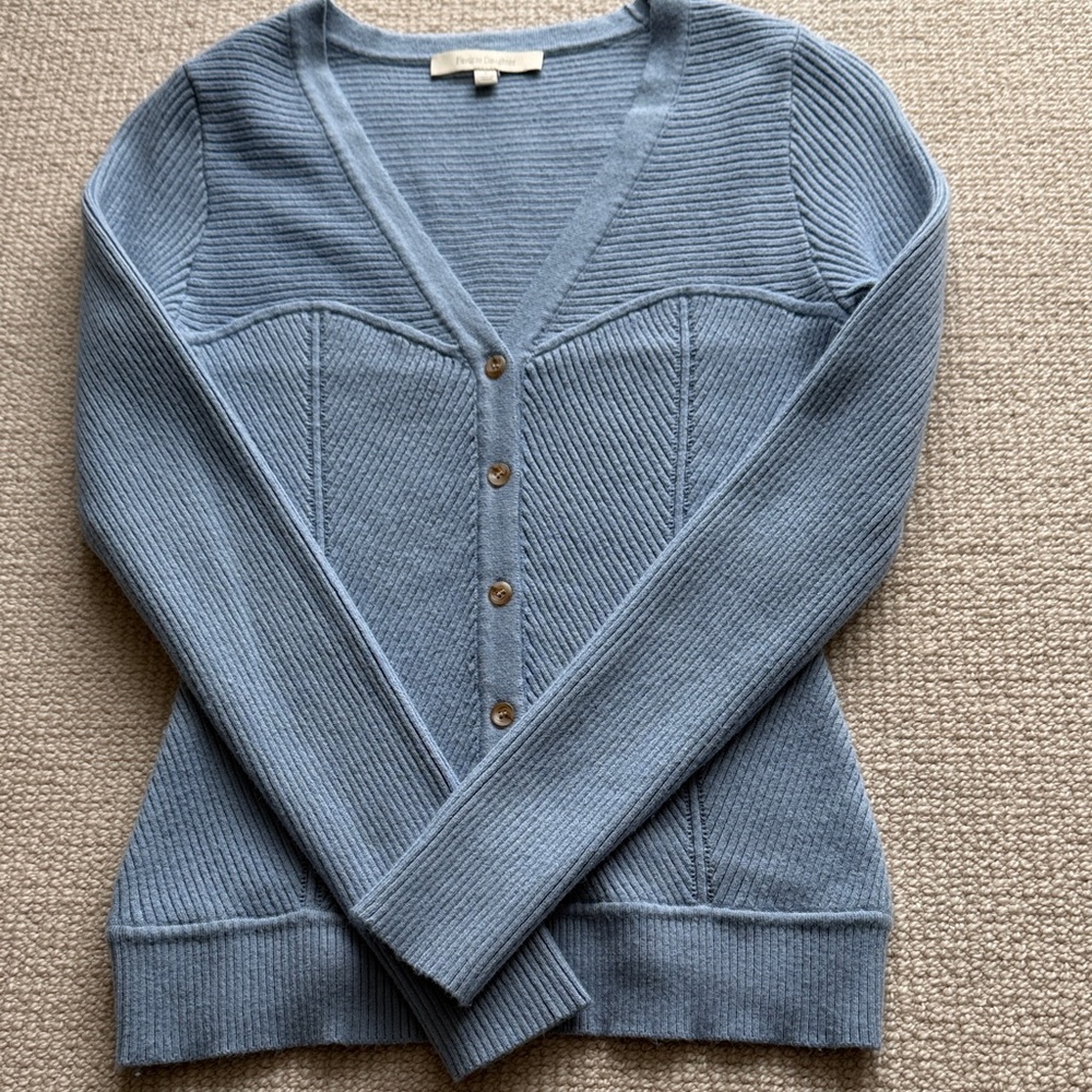 Favorite Daughter Light Blue Ribbed V-Neck Cardigan